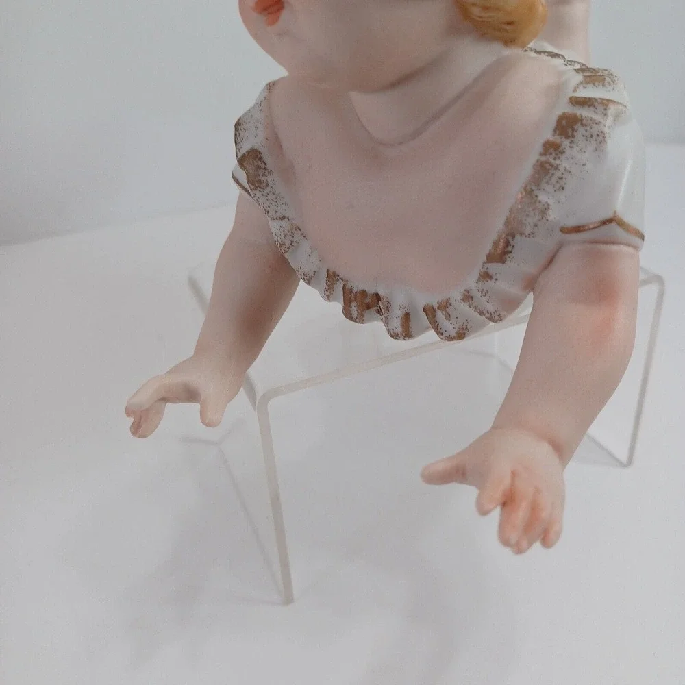 Vintage KPM Set Of 2 Large Bisque Porcelain Piano Babies Blonde Blue Eyes Japan